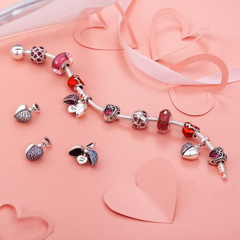 NINGAN â€œYou & Meâ€ Pink Heart Pendant Love Charm 925 Sterling Silver Dangle Charms Compatible with Major European Bracelets & Necklaces - Image 5